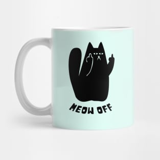 Black Cat pointing middle finger and says meow off Mug